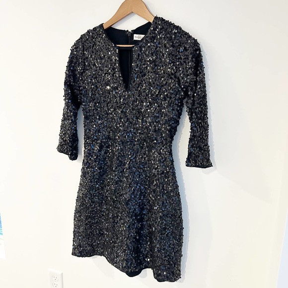 Abercrombie & Fitch Keyhole 3/4 Sleeve Sequin Mini Dress Black Size Medium - Picture 7 of 9